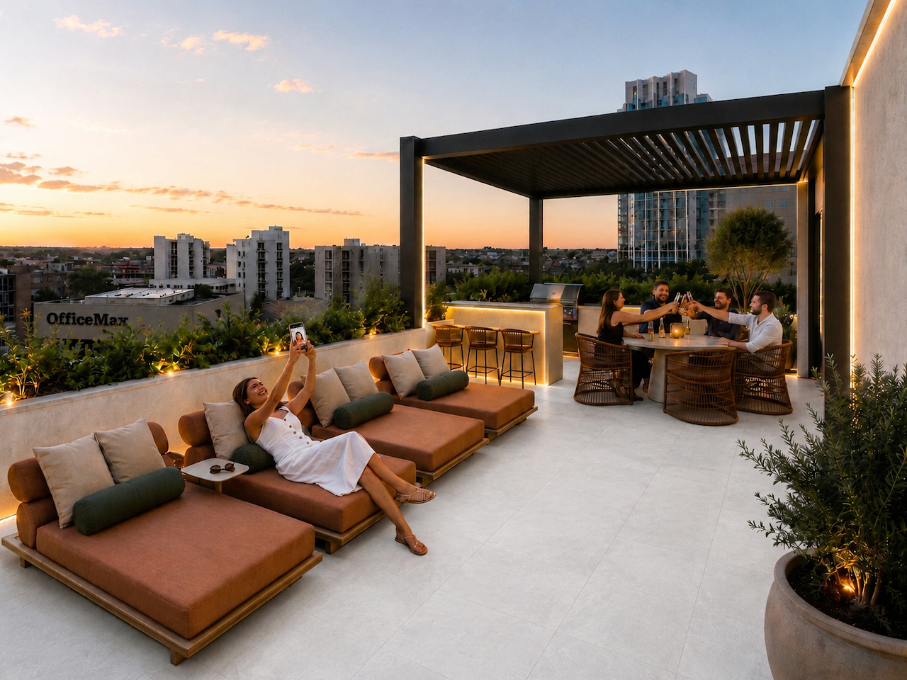 Rooftop con alberca y área social en Cielo by Casan Cancún