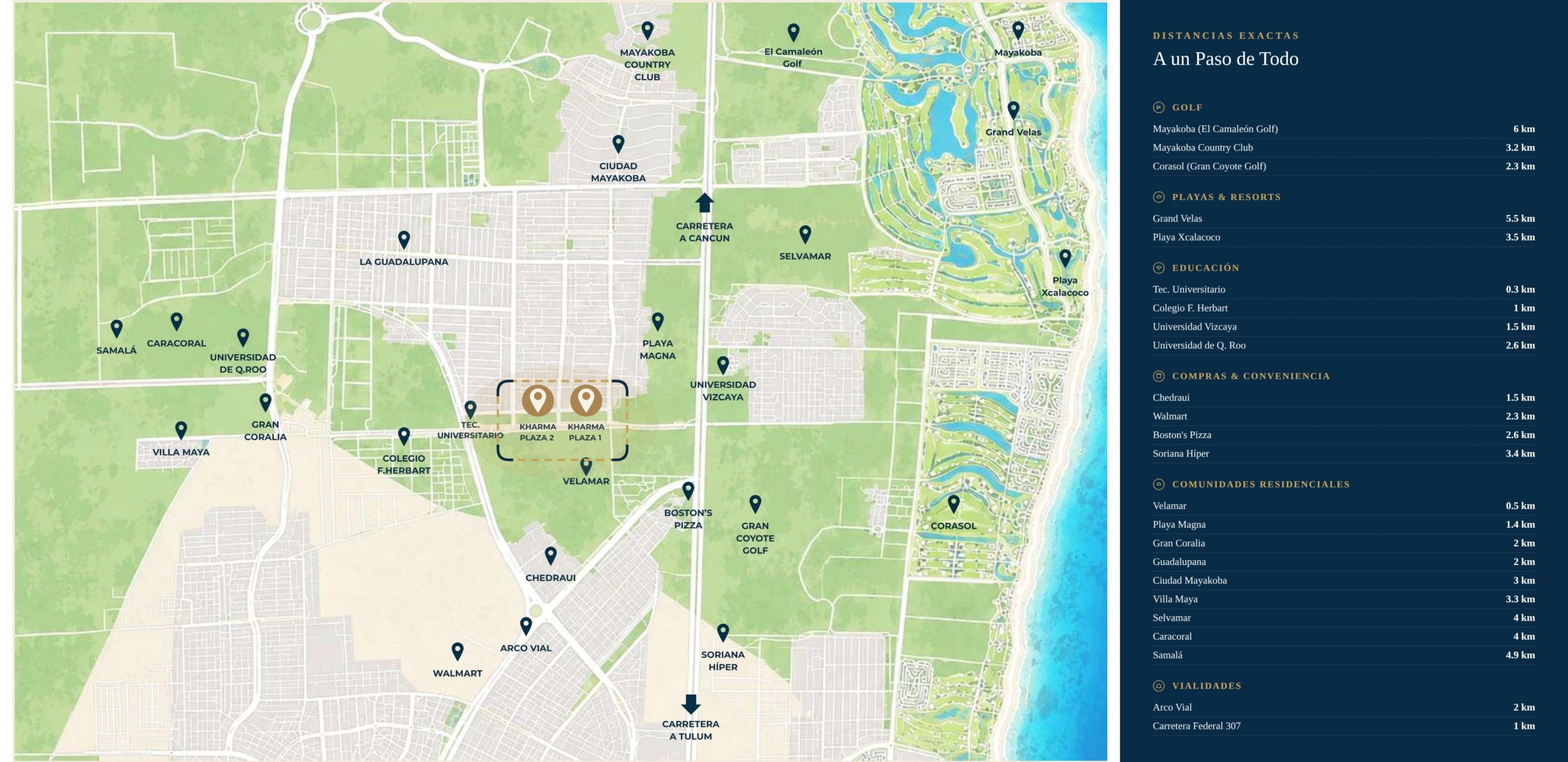 Location map for Kharma Plaza 1 and 2 Zona Diamante Playa del Carmen