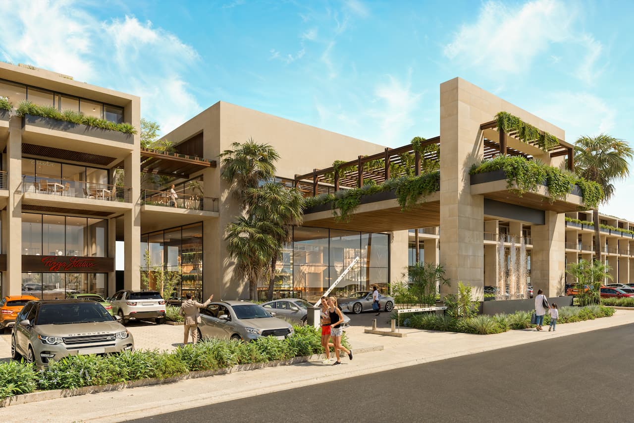 Fachada locales comerciales Kharma Plaza Zona Diamante Playa del Carmen